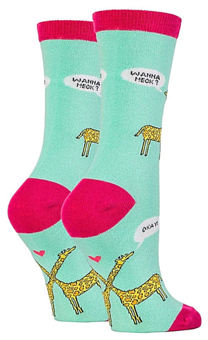 OOOH YEAH Brand Ladies GIRAFFES ‘WANNA NECK’ Socks VALENTINES DAY - Novelty Socks for Less