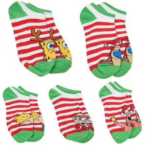 NICKELODEON Ladies CHRISTMAS 5 Pair Of No Show Socks CHUCKIE, ARNOLD, PATRICK - Novelty Socks for Less