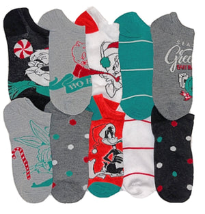 LOONEY TUNES LADIES CHRISTMAS 10 PAIR OF LOW SHOW SOCKS - Novelty Socks for Less