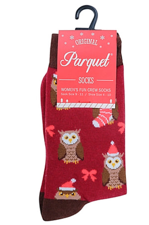 PARQUET Brand Ladies CHRISTMAS Socks With OWLS - Novelty Socks for Less