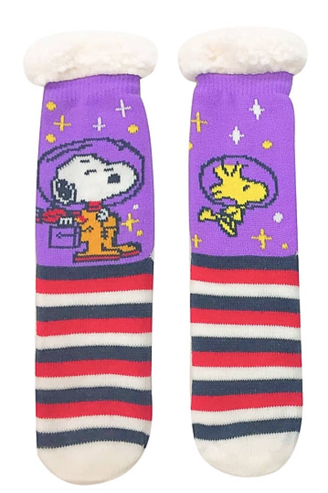 PEANUTS Ladies ASTRONAUT SNOOPY Sherpa Lined Gripper Bottom Slipper Socks - Novelty Socks for Less
