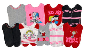 PEANUTS LADIES VALENTINE’S DAY 9 PAIR OF LOW SHOW SOCKS SCHROEDER, LUCY, LINUS - Novelty Socks for Less