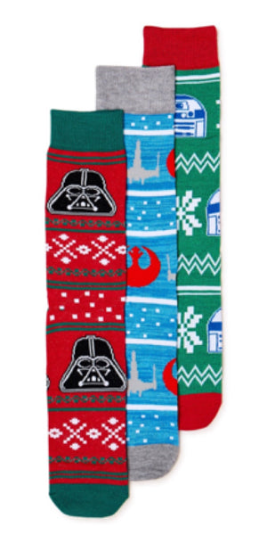 STAR WARS Men’s 3 Pair CHRISTMAS Crew Socks BIOWORLD Brand DARTH VADER - Novelty Socks for Less