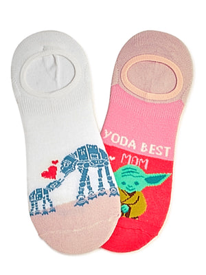 STAR WARS Ladies MOTHER’S DAY 2 Pair Liner Socks ‘YODA BEST MOM’ - Novelty Socks for Less
