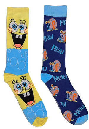 SPONGEBOB SQUAREPANTS MEN’S 2 Pair Of Socks WITH GARY ‘MEOW’ - Novelty Socks for Less