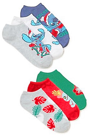 DISNEY LILO & STITCH LADIES 6 Pair Of CHRISTMAS NO SHOW SOCKS - Novelty Socks for Less