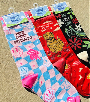 GROOVY THINGS Brand Ladies DOG Socks ‘ON MY WAY TO FUCK SHIT UP’ - Novelty Socks for Less