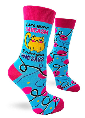 FABDAZ BRAND LADIES CAT SOCKS ‘I SEE YOUR SARCASM & RAISE YOU SOME SASS’ - Novelty Socks for Less