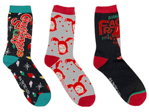 A CHRISTMAS STORY LADIES 3 PAIR OF SOCKS "AHHHHHH FRAGILEE IT MUST BE ITALIAN' - Novelty Socks for Less