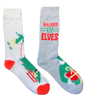 ELF THE MOVIE MEN’S 2 PAIR OF CHRISTMAS SOCKS ‘RAISED BY ELVES’ - Novelty Socks for Less