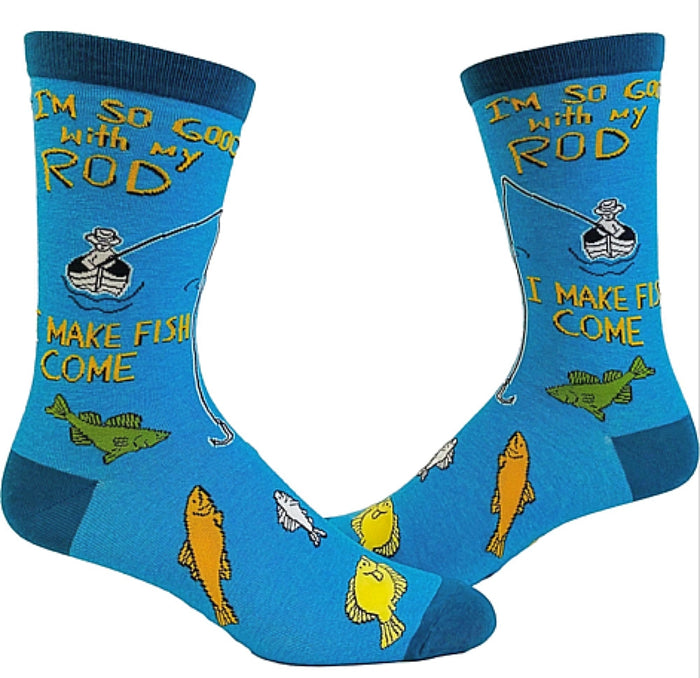 CRAZY DOG Brand Men’s FISHING Socks ‘I'M SO GOOD WITH MY ROD I MAKE FISH COME’