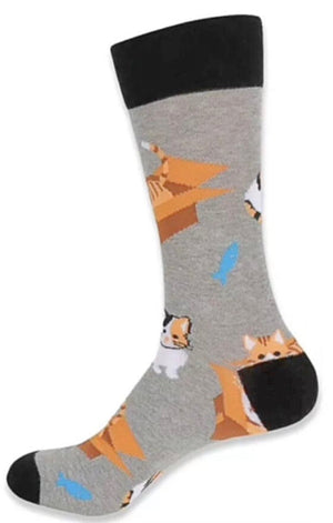 PARQUET Brand Men's CATS IN CARDBOARD BOXES Socks (CHOOSE COLOR) - Novelty Socks for Less