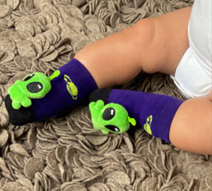 BOOGIE TOES Unisex Baby ALIEN Rattle GRIPPER BOTTOM Socks By PIERO LIVENTI - Novelty Socks for Less