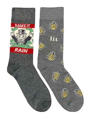 MONOPOLY MEN’S 2 Pair Of Socks ‘MAKE IT RAIN’ - Novelty Socks for Less