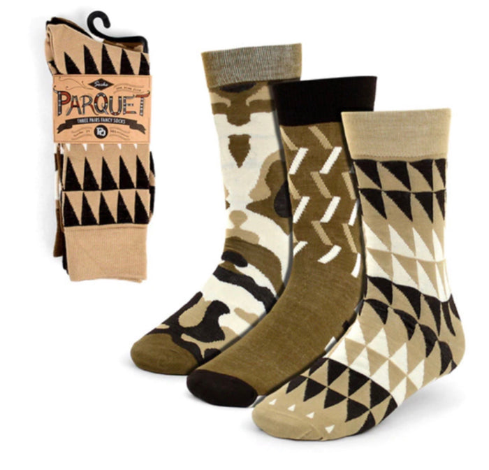 PARQUET Brand Men’s 3 Pair OF Socks Camoflauge & Geometric Pattern
