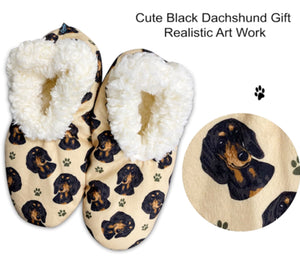 COMFIES BRAND Ladies DACHSHUND Dog (BLACK) Non-Skid Slippers - Novelty Socks for Less