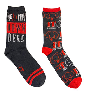 IT THE MOVIE Ladies 2 Pair Of PENNYWISE HALLOWEEN Socks 'WE ALL FLOAT DOWN HERE' - Novelty Socks for Less