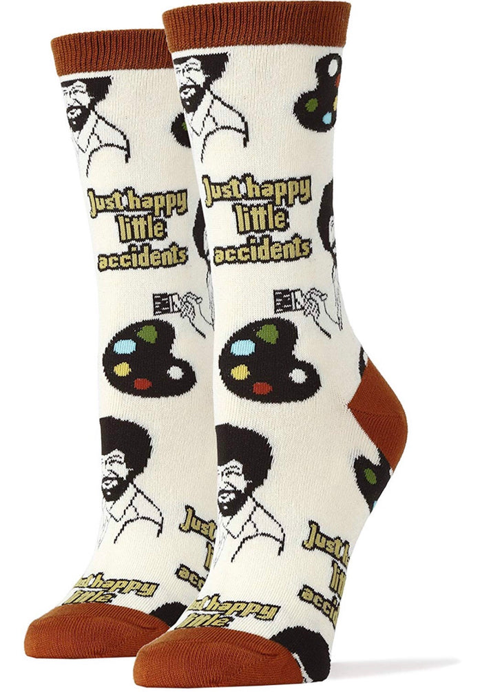 BOB ROSS Ladies 'JUST HAPPY LITTLE ACCIDENTS' Socks OOOH YEAH Brand