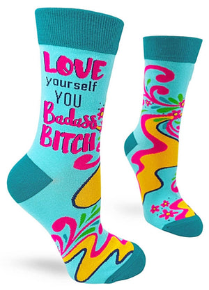 FABDAZ BRAND LADIES ‘LOVE YOURSELF YOU BADASS BITCH’ SOCKS - Novelty Socks for Less
