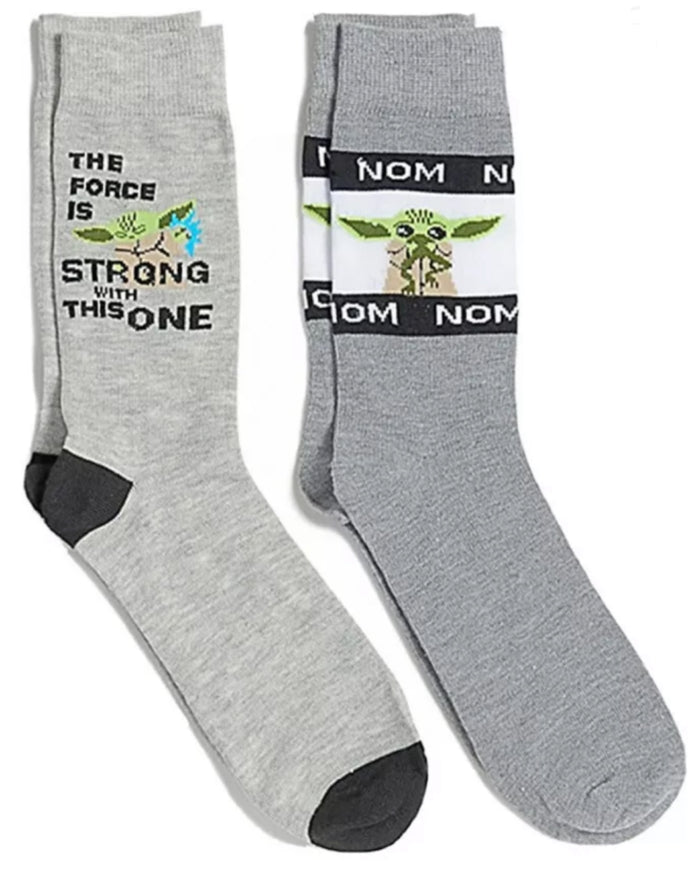 STAR WARS THE MANDALORIAN Men’s 2 Pair Of Socks BABY YODA ‘THE FORCE IS STRONG WITH THIS ONE'