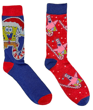 SPONGEBOB SQUAREPANTS MEN’S 2 PAIR OF CHRISTMAS SOCKS With PATRICK - Novelty Socks for Less