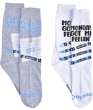 CRAYOLA CRAYONS Men’s 2 Pair Of Socks ‘MONDAY GOT ME FEELIN’ BLUE’ - Novelty Socks for Less