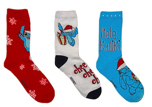 DISNEY LILO & STITCH LADIES CHRISTMAS 3 PAIR OF SOCKS ‘MELE KALIKIMAKA’ - Novelty Socks for Less