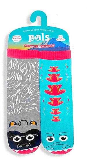 PALS SOCKS Brand KIDS GORILLA & MUTANT LIZARD MISMATCHED GRIPPER SOCKS - Novelty Socks for Less