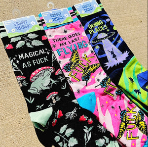 GROOVY THINGS Brand Ladies FROG Socks ‘MAGICAL AS FUCK’ - Novelty Socks for Less