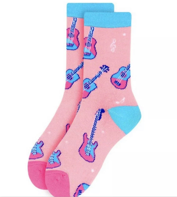 PARQUET BRAND Ladies Pink GUITAR Socks GUITARS ALL OVER