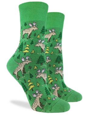 GOOD LUCK SOCK Brand Ladies MOOSE IN FOREST Socks - Novelty Socks for Less