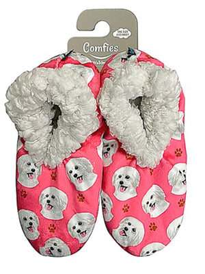 COMFIES Ladies MALTESE DOG NON-SKID SLIPPERS - Novelty Socks for Less