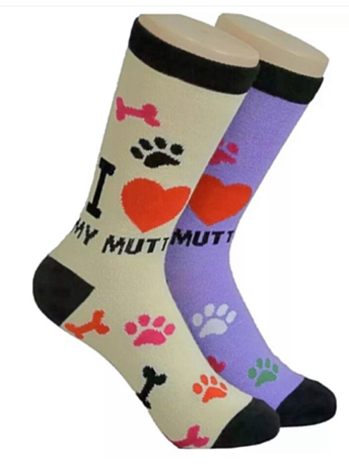 FOOZYS BRAND Ladies 2 Pair Of 'I LOVE MY MUTT' Socks