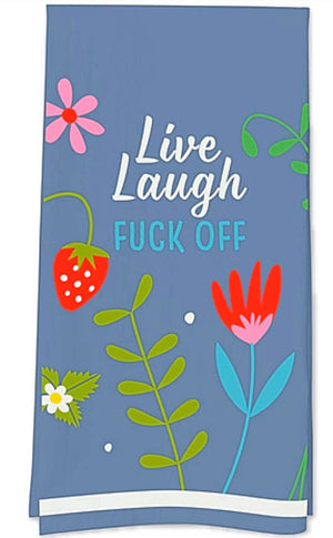 FUNATIC Brand Kitchen Tea Towel ‘LIVE LAUGH FUCK OFF’ - Novelty Socks for Less
