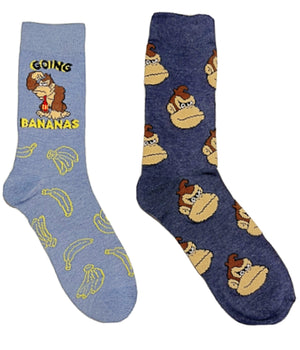 DONKEY KONG Men’s 2 Pair Of Socks 'GOING BANANAS' - Novelty Socks for Less