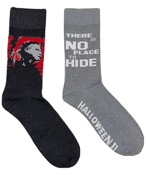 HALLOWEEN II MEN’S 2 PAIR OF MICHAEL MYERS SOCKS ‘THERE IS NO PLACE TO HIDE’ - Novelty Socks for Less