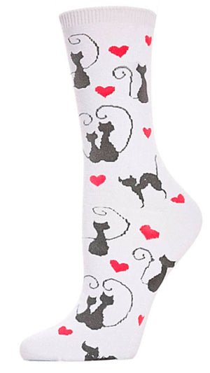 MeMoi Brand Ladies BLACK CAT Valentines Day Socks With Hearts - Novelty Socks for Less