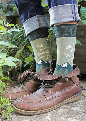 FOOT TRAFFIC Brand Mens NOT ALL WHO WANDER Socks - Novelty Socks for Less