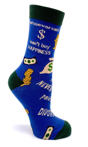 FABDAZ Brand Ladies WHOEVER SAID MONEY CAN’T BUY HAPPINESS NEVER PAID FOR A DIVORCE Socks - Novelty Socks for Less