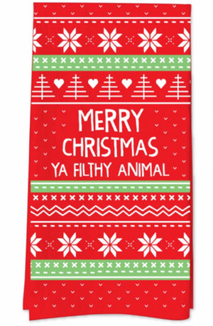 FUNATIC BRAND KITCHEN TEA TOWEL ‘MERRY CHRISTMAS YA FILTHY ANIMAL’ - Novelty Socks for Less