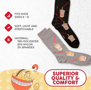 FOOZYS BRAND Mens 2 Pair RAMEN NOODLE SOUP Socks - Novelty Socks for Less