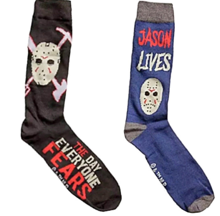 FRIDAY THE 13th Mens 2 Pair JASON VOORHEES Socks 'THE DAY EVERYONE FEARS'