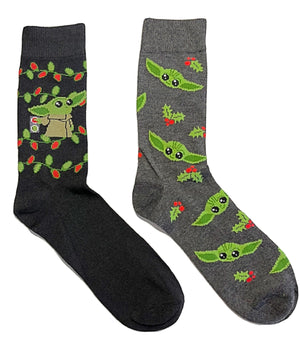 DISNEY STAR WARS Men’s 2 Pair Of BABY YODA CHRISTMAS Socks - Novelty Socks for Less