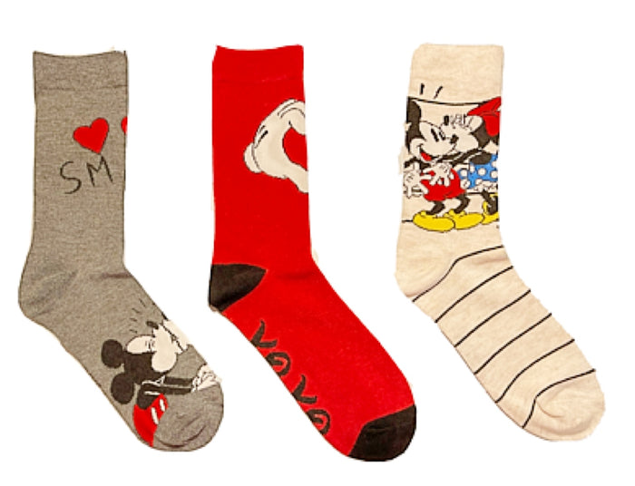 DISNEY MICKEY & MINNIE Ladies 3 Pair Of Valentine’s Socks ‘SMACK’ ‘XOXO’