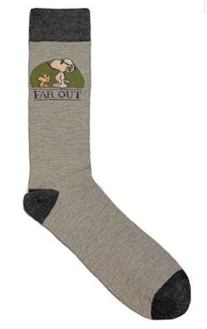 PEANUTS Men’s SNOOPY & WOODSTOCK Socks ‘FAR OUT’ - Novelty Socks for Less
