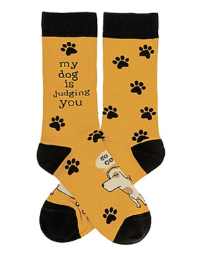 PRIMITIVES BY KATHY Unisex DOG Socks ‘MY DOG IS JUDGING YOU SO BE COOL’ - Novelty Socks for Less