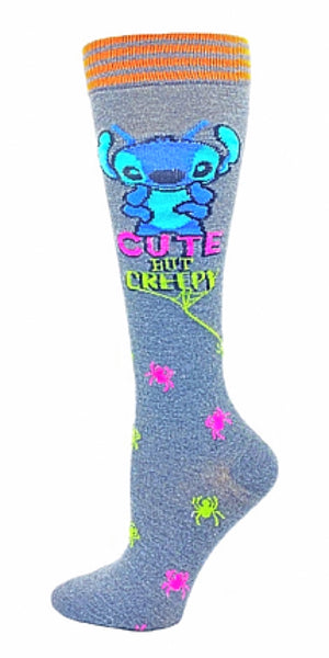 DISNEY’S LILO & STITCH LADIES HALLOWEEN KNEE HIGH SOCKS ‘CUTE BUT CREEPY’ - Novelty Socks for Less