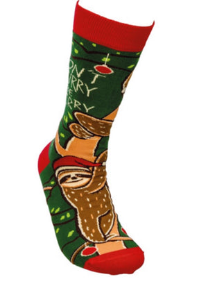 PRIMITIVES BY KATHY Unisex CHRISTMAS SLOTH ‘DON’T HURRY BY MERRY’ Socks - Novelty Socks for Less