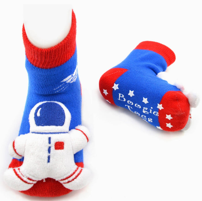 BOOGIE TOES Unisex Baby ASTRONAUT Rattle GRIPPER BOTTOM Socks By PIERO LIVENTI