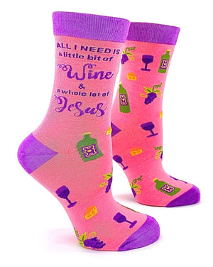 FABDAZ Brand Ladies ALL I NEED IS A LITTLE BIT OF WINE & JESUS Socks - Novelty Socks for Less